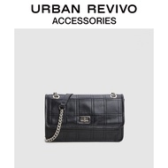 URBAN REVIVO กระเป๋าสะพายไหล่ลายสก็อตใหม่สำหรับผู้หญิง AW02BG3N2001 Black