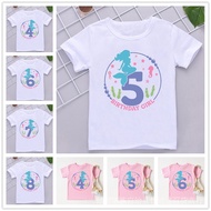 Kawaii Mermaid Seahorse Number Tshirt 4 5 6 7 8 9 Birthday T Shirt Kids Clothes Girl T-Shirt Tees To