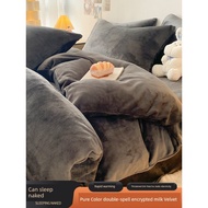 fluffy bedsheet set bedsheet Solid Color Winter Double-Sided Coral Flannel Four-Piece Set