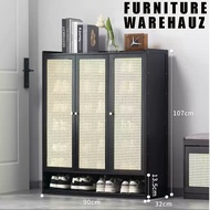 New Arrival SGAbuden Outdoor Black Shoe Cabinet_3 Doors Bamboo Waterproof Rattan Doors Top Bag Stora