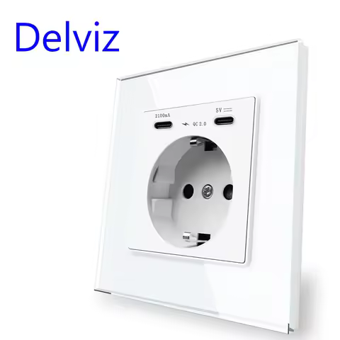 Delviz EU Standard USB Socket, USBC charging interface, Tempered Crystal Glass Panel, 16A Power Outl