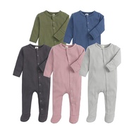 Newborn Baby Jumpsuit Boy &amp; Girl Retro Color Long Sleeve 100% Cotton Jumpsuit Baju Kanak-Kanak Romper Jumpsuit Side Button Onesie
