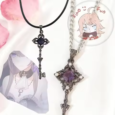 Game Honkai: Star Rail Herta Key Necklace Antique Hollow Key With Amethyst Stone Necklace Gothic Ret