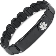 EnerMagiX Women Men Medical Alert ID Black Color Stainless Steel Personalized Emergency Adjustable E