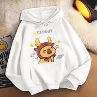 Áo Hoodie Siêu Xinh Siêu Cute Hình CapyBara Đội Mũ Tuần Lộc Cloudy Chất Vải Nỉ Cotton Dày Vừa Phải C