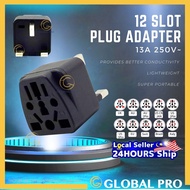 12 SLOTS  13A MULTI ADAPTOR Plug Power Adapter Universal 3 Pin Plug Socket Connector Wall 250V 13A S