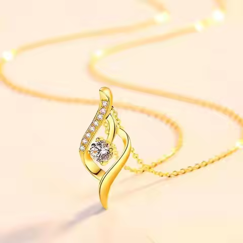 18K Gold Diamond Heart-Shaped Necklace Fashionable Pendant AU750 Gold Inlaid Gemstone Jewelry for Wo