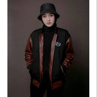 Leather baseball jacket, leather mix baseball jacket, the bojiel baseball jacket