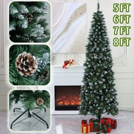5/6/7/8ft Slim Christmas Tree with snow Pinecone Encrypt PVC Pencil Xmas Tree for Decoration NewYear