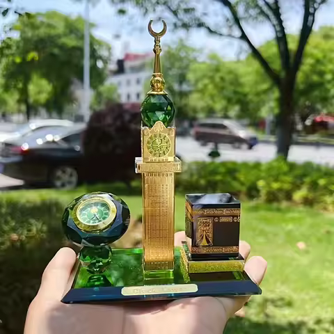 1pc Islamic Clock Table Home Decors Muslim Decorations Souvenir Kaaba Allah Crystal Muslim Crystal C