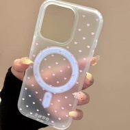 Fresh and Simple Full Screen Pink Heart Ice Mist Magnetic Case for iPhone 17 / 16 Pro Max / 15 Pro M