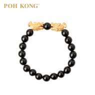 POH KONG 999.9/24K Pure Gold Prosperity Dragonfin With Black Agate Bracelet