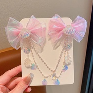 Jiashi bé dễ thương công chúa nàng tiên cá tua ngọc trai nơ trán ren barrettes kẹp tóc bé gái Phụ ki