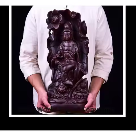 50cm Large HOME SHOP home decor Talisman Bless family safe GOOD LUCK Lotus Guanyin buddha Ebony wood