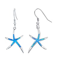 Starfish Earrings, 925 Sterling Silver with Opal Fish Hoops Earings, Nautical Hawaiian Sea Beach Ear