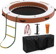 Inflatable Floating Island 10x10FT - with 4 * 7ft Trampoline Mesh Pool & Detachable Ladder - Portabl