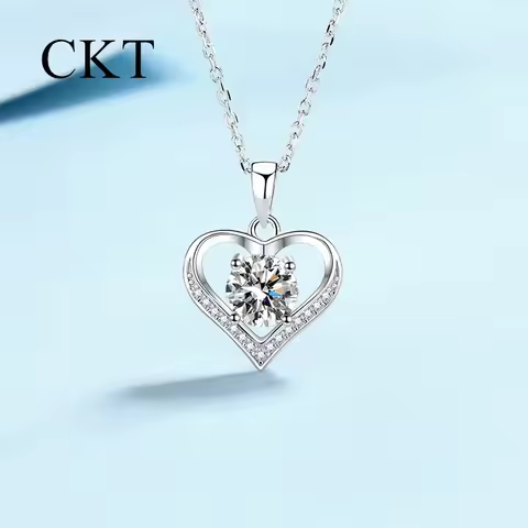 18K White Gold Platinum Pt950 1 Carat Moissanite Necklace for Women Love Heart Pendant Luxury Collar