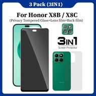 (3 In 1) Suitable For Honor X8B X8C Tempered Glass Clear Privacy Screen Protector+Back Film+Lens Fil