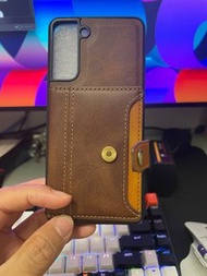 适用三星S21手机保护壳samsungS21插卡皮套FE拼色A22防摔5G全包卡包galaxy外壳card wallet cover case Samsung S21 leather case