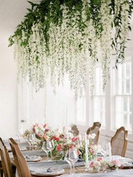 1套6.9英尺白色假藤條花,塑料人造藤蔓裝飾,用於室內/室外收集,婚禮,派對,節日裝飾,遮蓋懸掛天花板的仿真花