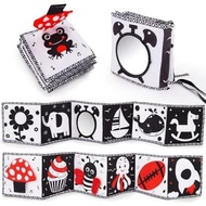 Black and White High Contrast Toys for Baby 0-3 3-6 Months Infant Tummy Time Soft Crinkle Book Mirro