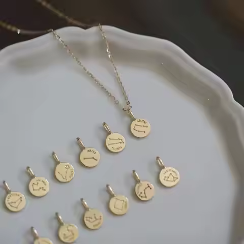 GOLDtutu Pure 9K Gold Hand Necklace for Women, 12 Constellations, Small Gold Coin Style, Mini Shiny