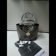 Goyard 黑底咖印花幸運草帆布雙面托特包 mini Anjou