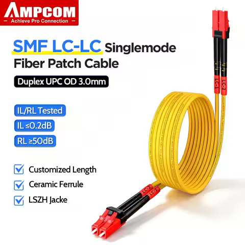AMPCOM LC to LC Fiber Optic Patch Cable OS2 Singlemode SMF Duplex UPC 9/125um 10Gbps LSZH 3.0mm OD O