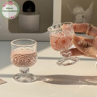 Above Korean Style Engraved Embossed Small Goblet Glass Cup For Soju Sake Liquor Short Stemmed Glass