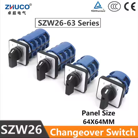 ZHUCO SZW26/LW26-63 63A 660V ON OFF ON Ganrator Universal Rotary Change Over Cam Switch 1/2/3/4 Phas