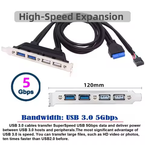 4 USB 9/10Pin & 19/20Pin to 2 USB 2.0 & 2 USB 3.0 Female Chassis Back Panel Port Extension Cable wit