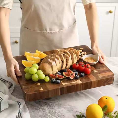 XINZUO Acacia Wood End Grain Cutting Boards Wooden Butcher Block Meat Cutting Wood Thick Board