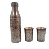 Pure Copper Daisy Flower Drinking Bottle with 2 Glass Set - Copper Bottle Gift Set 950ml