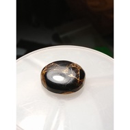 BATU CINCIN FIRUS HITAM 6.65 CT. ROUND CUT NATURAL BLACK COPPER TURQUOISE STONE 14 X 3 MM+ IKAT CINC