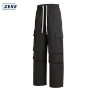 ZEKE B0048 Cargo Pants Pocket Plain Trouser Tactical Men Shirred Waterproof Cargo Long Pant