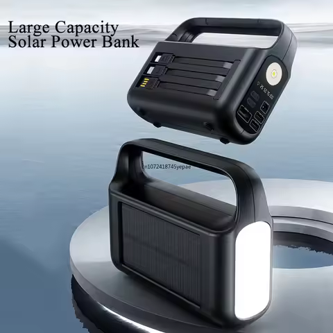Solar Power Bank 30000mAh Fast Charging Powerbank Built in Cables Portable Charger External Battery 