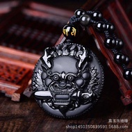 Natural Black Obsidian Dragon Head Pendent Mens Necklace Pendant Precision-Made Frosted Black Obsidi