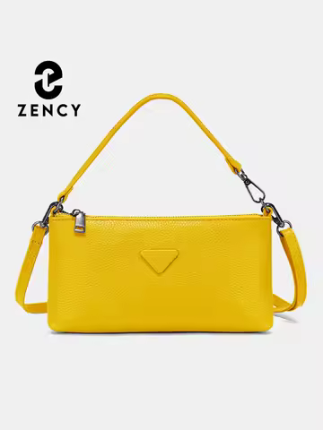 Zency Genuine Leather Women's Crossbody Bag Female Simple Phone Bags Small Roomy Shoulder Bag Yellow