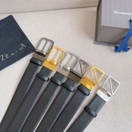 Zegna เข็มขัดแนวโน้มแฟชั่นหนังแท้สำหรับผู้ชายเข็มขัดหนังวัวชั้นยอดหรูชุดทางเลือก