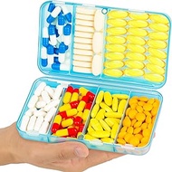 Yaklim Magnetic Travel Pill Organizer, 7 Compartments Portable Pill Box, Large Vitamin Organizer with Labels, Daily Pill Case Medicine Organizer, Big Supplement Organizer Magnet Pill Container Blue