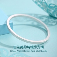 JF Ancient Silver Bracelet 999 Pure Silver Square Simple Bangle Jewelry Gift For Woman Girl