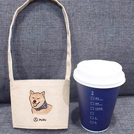 柴犬-藍領巾(杯套)-台灣棉麻布-文創柴犬-環保-飲料提袋-蒼蠅星球
