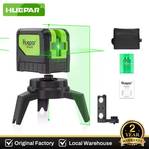 Huepar 9211G Cross Line Laser Level with 2 Plumb Dots Green Beam Self Leveling 180-Degree Self-Level