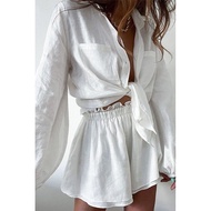 2025 Beautiful Style Women's Casual Fashion Solid Color Ruffled Shorts Shirt Set 4.17