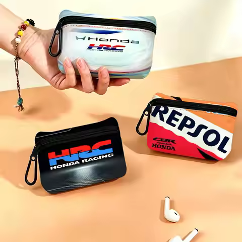3D HRC HONDA motorcycle logo Mini Oxford Cloth Coin Purse With Carabiner Hook Portable Key Card Wall