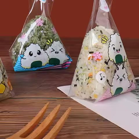 100 Pcs Cute Cartoon Triangle Rice Ball Packing Bag Seaweed Sushi Mould Bag Sushi Bento Accessories 