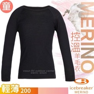 [Icebreaker] Virgin 200 Oasis Merino Wool Lightweight Long Sleeve Round Neck Top Black IB104501
