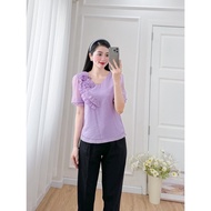 Áo kiểu nữ dáng suông cổ tim tay phồng thời trang Eden - ASM246