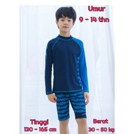 Teenage Boys Long Sleeve Swimsuit Set + Swim Cap 9-14 Years