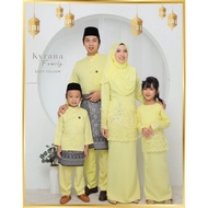 (SOFT YELLOW) SET FAMILY RAYA 2022. BAJU RAYA SEDONDON IBU ANAK. SET IBU AYAH DAN ANAK. KURUNG MODEN KYRANA